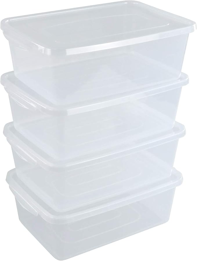 Inhouse 14 Quart Clear Storage Bin Plastic Latching Box/Container with Lid Shoe Boxes Set of 4
