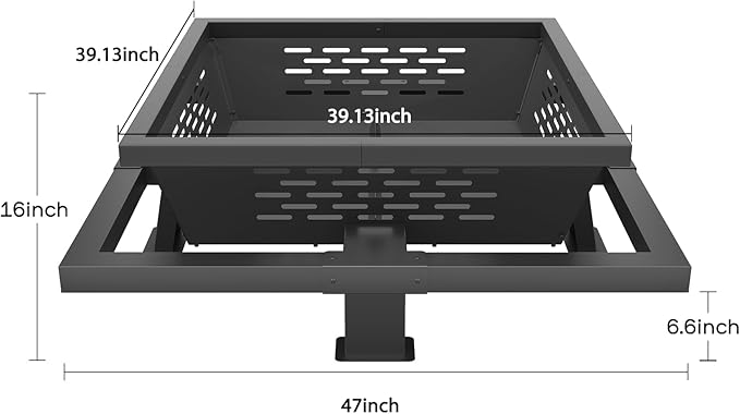 47 Large Fire Pit Square Outdoor Fire Pit with Poker Wood Burning FirePit for Camping Backyard Patio