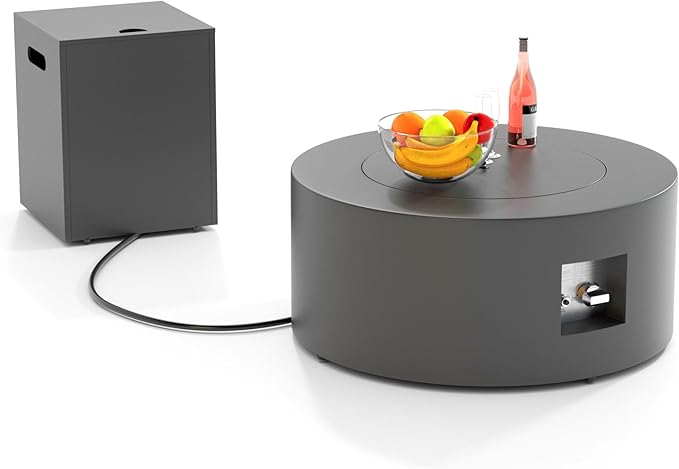 30 Round Propane Fire Pit Table - 50K BTU with Lid Rocks Tank Storage and Cover - Round Gas Fire Pits for Outside Patio - Outdoor Table with Firepit (Grey 30 Round)