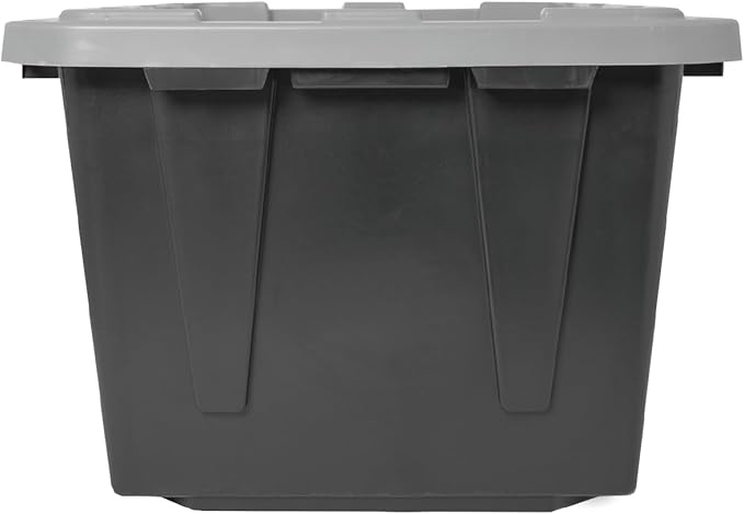 CX BLACK &amp YELLOW 27-Gallon Heavy Duty Tough Storage Container &amp Snap-Tight Lid Black &amp Grey (14.3H x 20.6W x 30.6D) Weather-Resistant Design and Stackable Organization Tote [2 Pack]