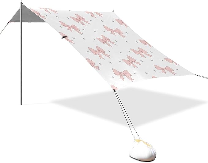xigua Bow Beach Tent Sun Shelter with Carrying Bag - Silver Coated Oxford Fabric Beach Canopy for Beach Camping Fishing - Includes Windproof Ropes Sandbags &amp Stakes