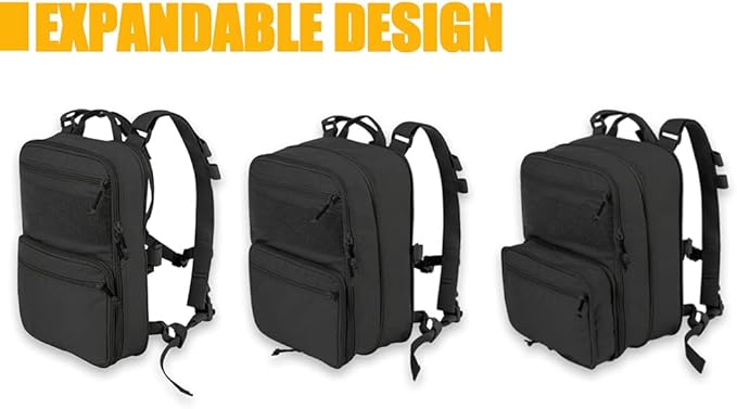 KRYDEX Tactical Expandable Backpack MOLLE Backpack for Travelling Hiking Hunting (BK)
