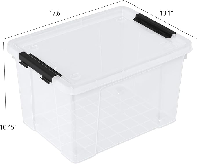 Set of 4 34 L Stackable Plastic Storage Bins with Latching Lids and Wheels Clear Home Organization Container Box See-Through