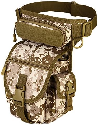 Unistrengh Multi-Purpose Military Tactical Drop Leg Sling Bag Walking Man Tool Thigh Waist Belt Pack Paintball Airsoft Motorcycle Riding Camera EDC Pouch (Desert Camo)