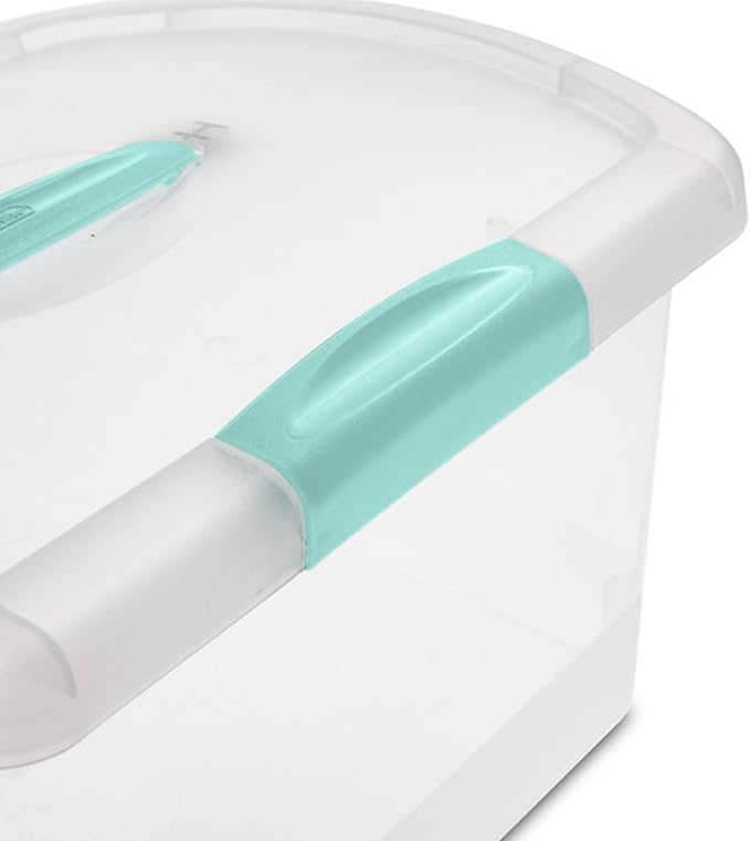 Sterilite Medium Nesting ShowOffs Stackable Small Storage Bin with Latching Lid and Handle Plastic Container to Organize Home Clear 18-Pack