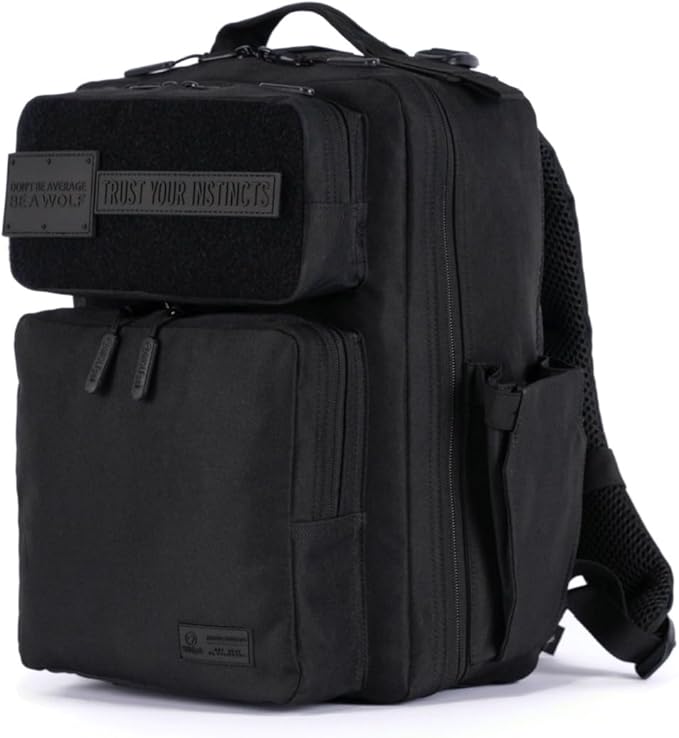 WOLFpak 15L Slim Tactical Gym Backpack - Durable 1000D Waterproof Oxford Material | Minimalist Daypack w/Laptop Pocket &amp Dual Cup Holders | Great for Travel &amp Everday Carry | (Nightshade)