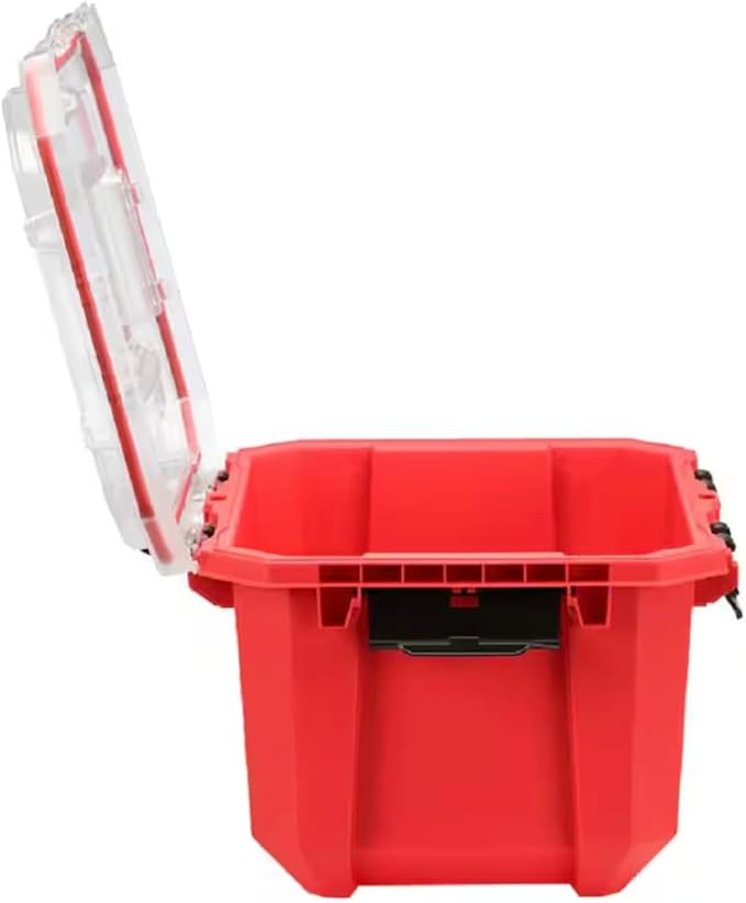 5-Gallon Professional Heavy-Duty Waterproof Stackable Plastic Storage Container with Hinged Lid in Red WA96586