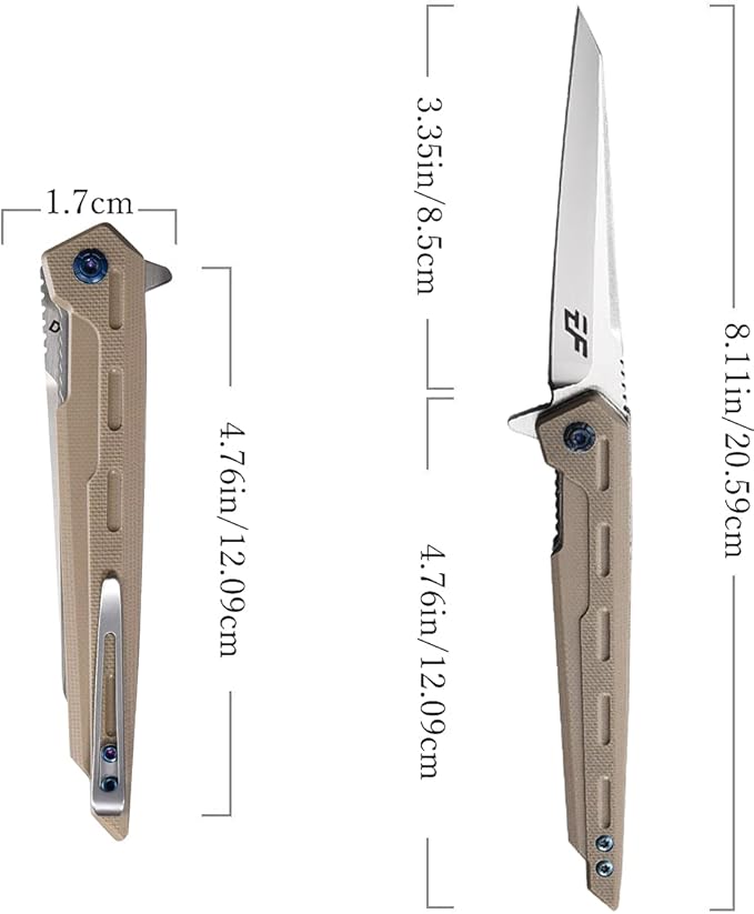 Eafengrow EF948 Folding Knife D2 Steel Blade + G10 Handle camping Knife Outdoor EDC Tool Knives (Desert)