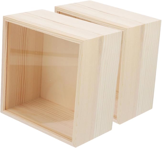 2pcs Acrylic Storage Box Sliding Lid Decorative Trinket Box Visible Wood Craft Storage Unfinished Wooden Jewelry Holder