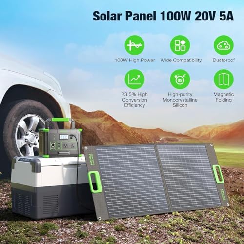 100W Portable Solar Panel 23.5% High Efficiency ETFE Foldable Solar Charger for Power Station Generator IP65 Waterproof with Kickstands 18V Output for RV Camping Van Off-Grid Outdoor