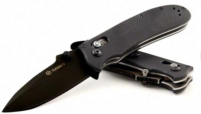 Firebird GANZO G704B-BK Pocket Folding Knife 3.34 440C Stainless Steel Black Blade G-10 Anti-Slip Handle with Clip Hunting Fishing Camping Folder Outdoor EDC Pocket Knife (Black)