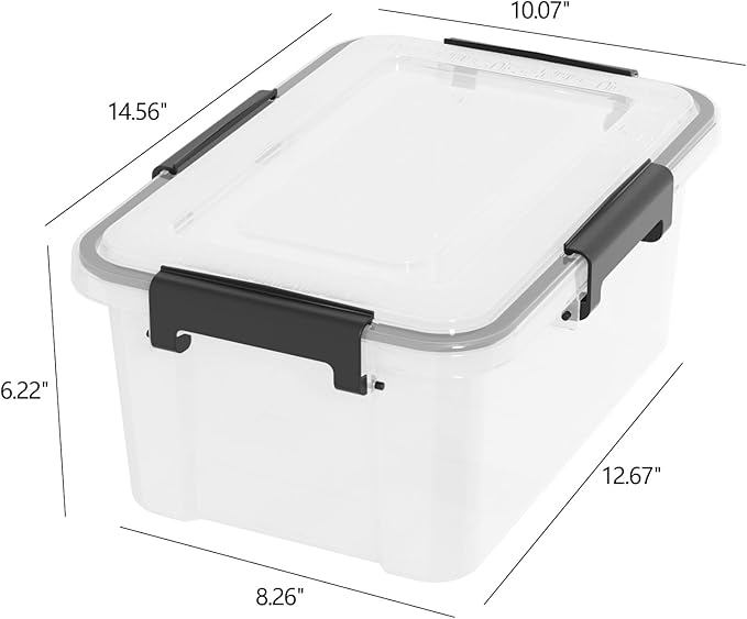Set of 6 12 Quart Plastic Stackable Storage Bins with Gasket Seal Lids Watertight Storage Container Clear Latch Box Tote