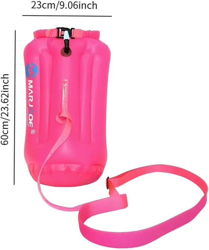 Swim Buoy Waterproof Dry Bag Lightweight Versatile Roll Top Sack 20L for Snorkeling Paddling Canoeing Sailing Boating Rose Red
