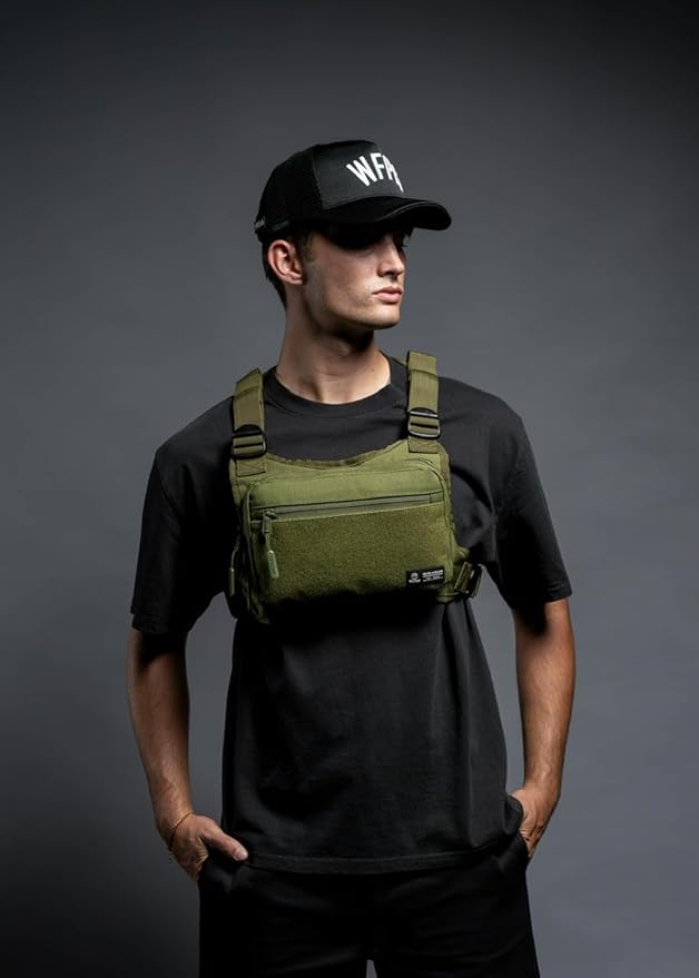 WOLFpak Utility Chest Pack w/CCW Holster |Tactical Waterproof 900D EDC Front Mount Vest Bag Adjustable Concealed Carry Chest Rig for Men &amp Women (OD Green)