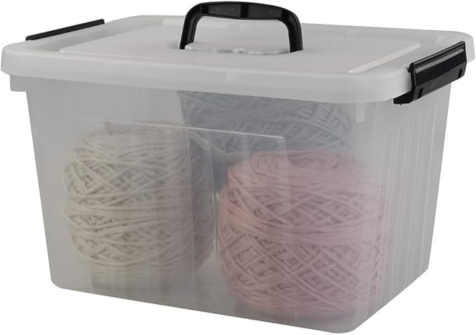 Anbers 1 Pack Plastic Lidded Storage Box with Handle 12 Quart Clear Latching Storage Bin