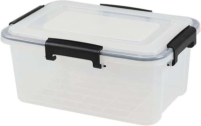 6 Pack 12 Quart Plastic Storage Bins with Gasket Seal Lids Clear Stackable Storage Container Box