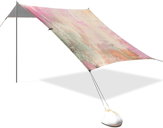 xigua Textured Pattern Beach Tent Sun Shelter with Carrying Bag - Silver Coated Oxford Fabric Beach Canopy for Beach Camping Fishing - Includes Windproof Ropes Sandbags &amp Stakes
