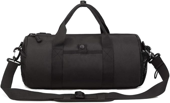 UNISTRENGH Tactical Duffle Cylinder Packs Tote MOLLE Handbag Gear Military Travel Carry On Shoulder Barrels Messenger Bags Small Valise (Black)