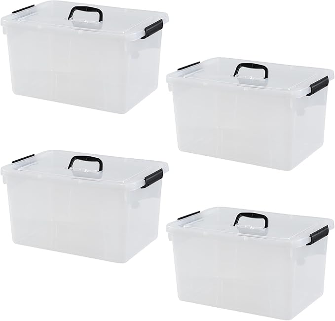 4-pack 18 Liter Clear Plastic Storage Box Latch Storage Bins with Lids