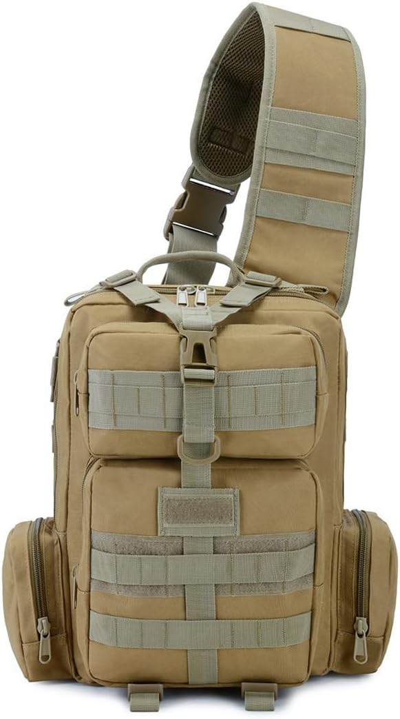 Tactical Shoulder Sling Bag Small Outdoor Crossbody Chest Pack for Men Traveling Trekking Camping Daypack (Mud)