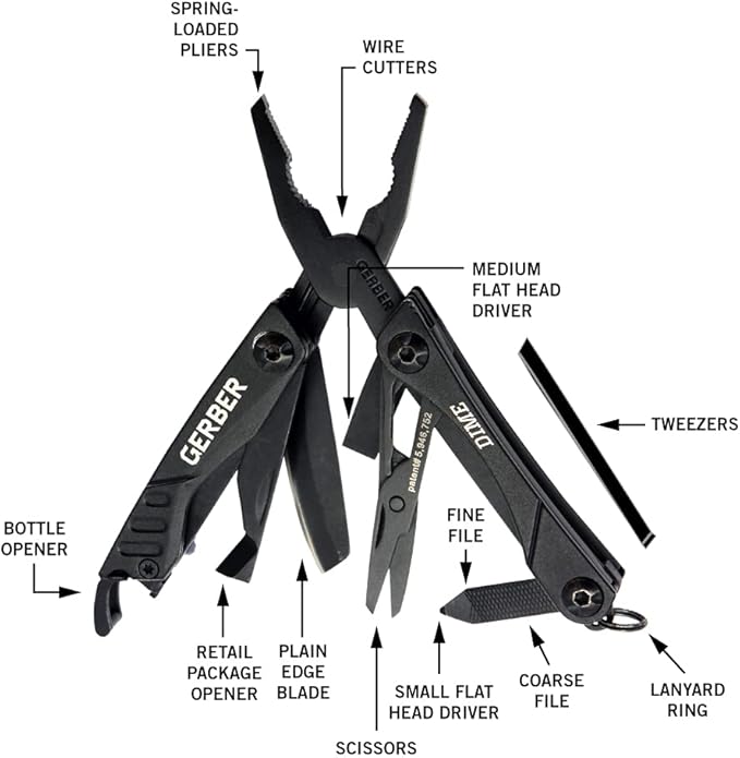 Gerber Gear Dime 12-in-1 Mini EDC Multitool - Needle Nose Pliers Pocket Knife Keychain Bottle Opener - EDC Gear and Equipment Gifts for Men - Red