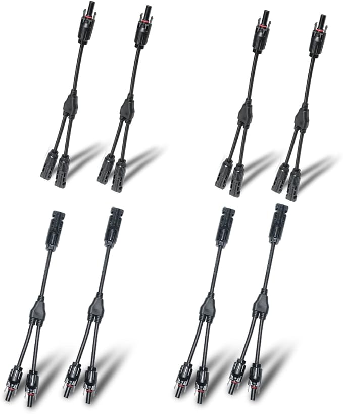 4Pair Solar Panel Connector 1 FT Solar Connectors Y Branch Parallel Adapter Cable Solar Cable 1 Male to 2 Female(M/FF) and 1 Female to 2 Male(F/MM) Solar Panel Cables and Connectors 1500V