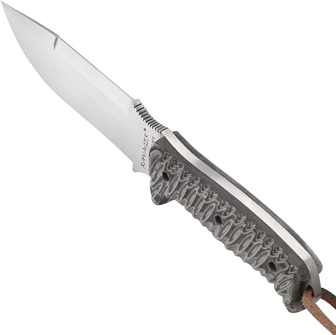The Ravager D2 Tool Steel Blade Full Tang Fixed Blade BushcraftHunting Survival Knife with Genuine Cow Hide Genuine Leather Sheath &amp Fire starter &amp Sharpening spike