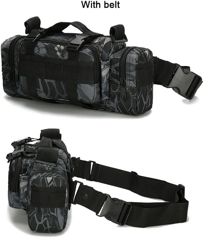 Multifunctional Outdoor Tactical Fanny Pack Waterproof 3P Duffel Waist Bag with Shoulder Strape MOLLE System Camera Bag Chest Pouch (Black Python)