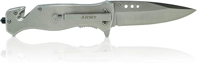 Army Folding Elite Tactical Knife | Great Gift for the Veteran in your Life | Disabled Vet Owned Business | Army Knife Silver