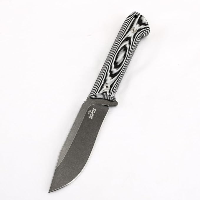 BUIPOS BD06 Fixed Blade Knife DC53 Stone Wash Steel Blade Two-color G10 Handle Full Edge Knife for Outdoor Camping Trekking Hunting Fishing (White Black) (Black handle and black blade)