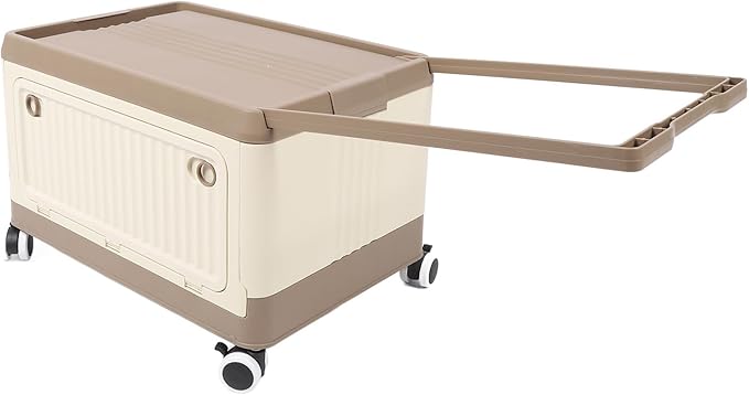 Foldable Storage Bin with Lid Wheels Stackable Rolling Utility Storage Container with Handle Clothes Books Snack Shoe Grocery Collapsible Bins with Lids (L (71x50cm/28x19.7in))