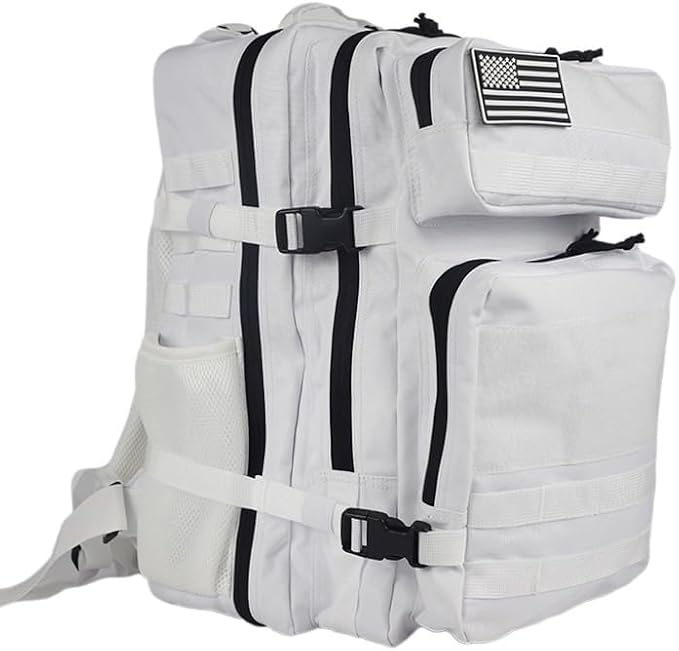 45L Military Tactical Backpacks Molle Army Assault Pack Bug Out Bag Hiking Treeking Rucksack Large Capacity Backpack Backpack(White)