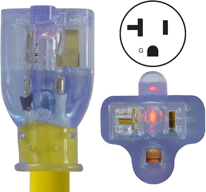 Conntek 14960 RV 3-Feet Y Cable Adapter RV 30A Plug to (2) U.S 3 Prong Connector(15/20A) with Light Indicator