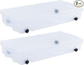 Rubbermaid 70 Quart Under the Bed Low Profile Storage Boxes with Dual Hinged Lids and Easy Rolling Caster Wheels Clear 2 Pack