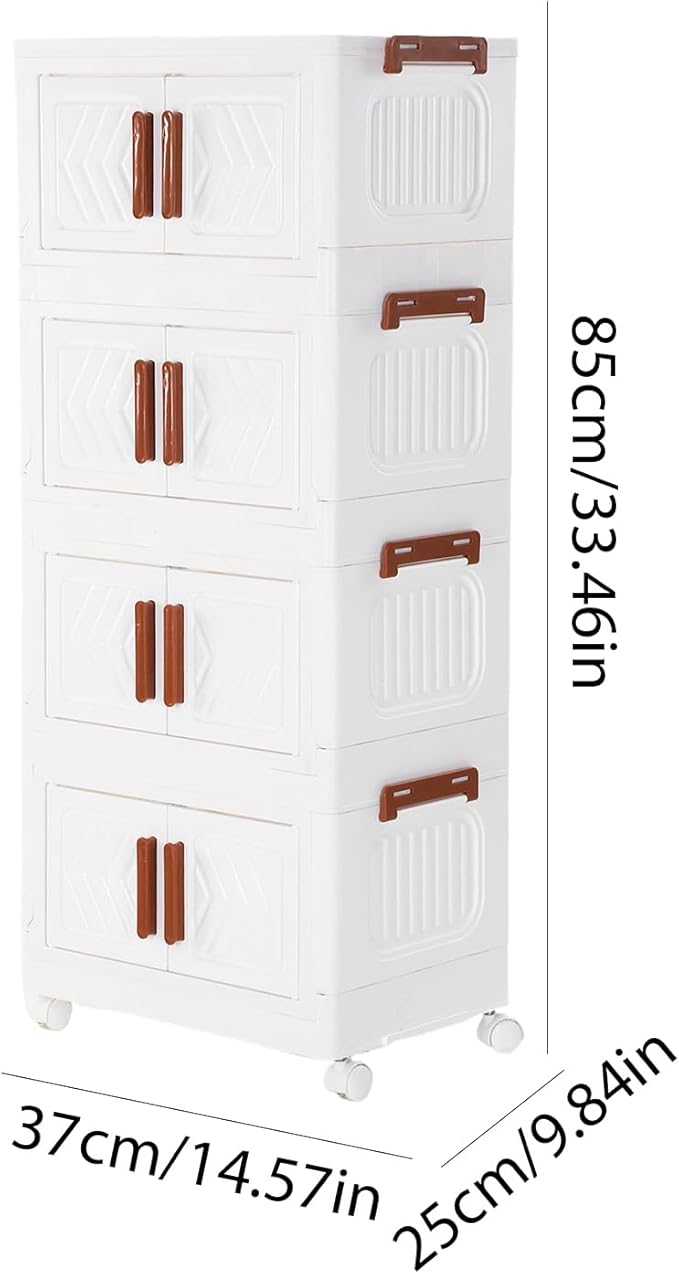 4 Tier Stackable Storage Bins with Lids &amp Magnetic Doors Plastic Collapsible Storage Bins with Wheels Stackable Storage Containers Organizers Cabinet for Entryway