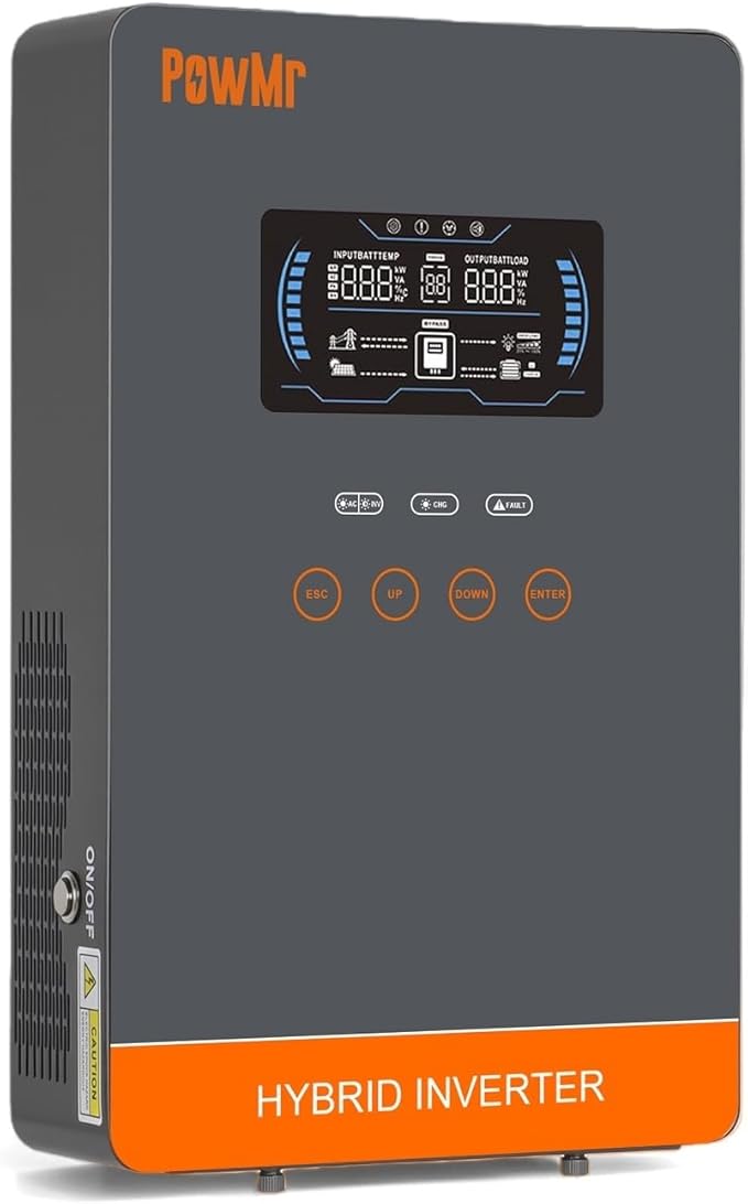 PowMr 4000W Hybrid Solar Inverter 24V DC to 110V AC Pure Sine Wave Output with 140A MPPT Charge Controller Max.PV Input 4200W 500VDC fit for 24V Lead-Acid and Li Batteries RVOff-Grid System