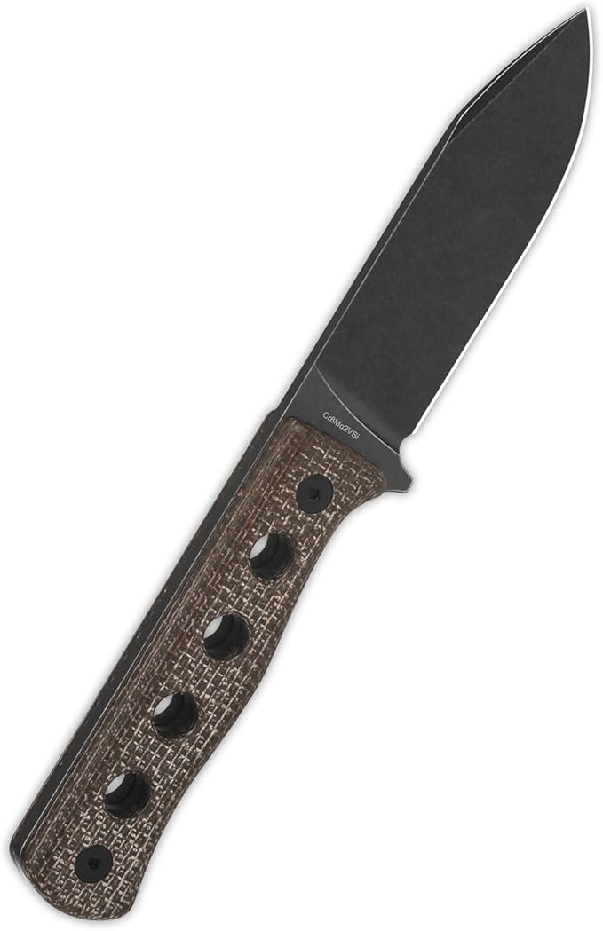 QSP Canary Fixed Blade Knife 4.25 DC53 Black Stonewash Blade Hunting Knives with Kydex Sheath Dark Brown Rough Micarta Handle EDC Knife for Camping Outdoor Hiking Survival