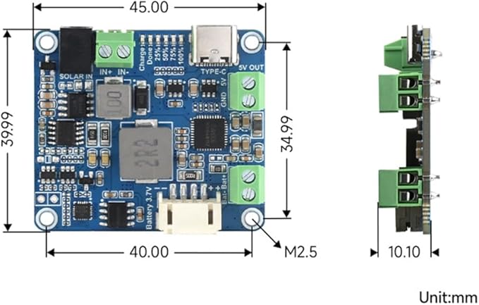 Solar Power Manager Module+3xBattery+Case Supports 6V-24V Solar Panel Blue Type-C 5V/3A Regulated Output Module