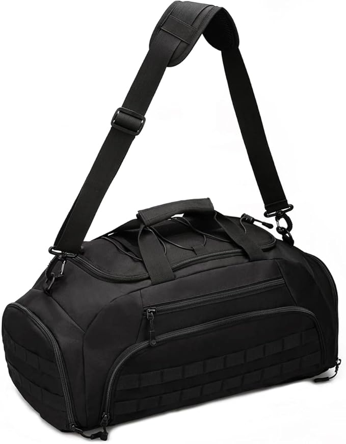 UNISTRENGH 3-Ways Tactical Military Nylon Men Holdall Weekend Travel Duffel Bag Backpack Messenger Shoulder Bags Rucksack Handbag (Black)