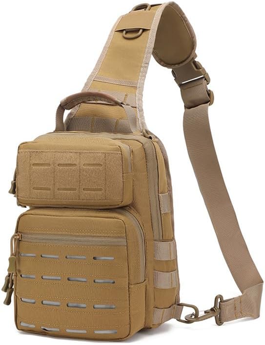 Outdoor Sports Hiking Sling Bag Shoulder Pack Camouflage Tactical Molle Chest Bag - Tan