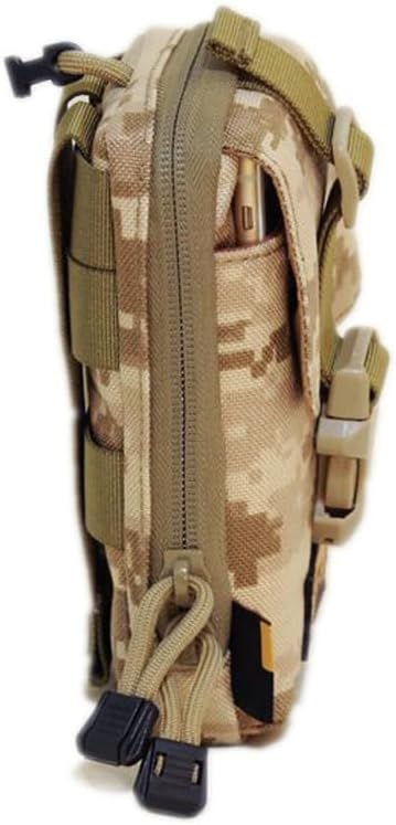 Looyoo/A148 Tactical Phone Pouch with Shoulder Strap EDC Utility Waist Pack Dual Layer Nylon Black and Khaki