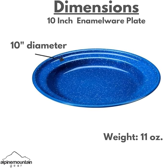 Enamelware for Camping and Backpacking - Cookware Gear Essentials for Camping and Backpacking (Made by Caddis Sports Inc.) (10 Inch Plate (8 Pack))