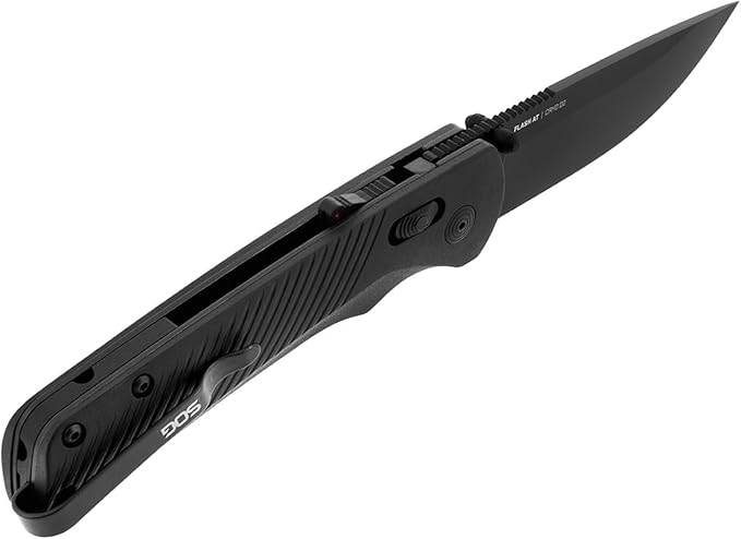 SOG Flash AT Daily Carry Ambidextrous Straight Pocket Folding Knives Ergonomic Handle &amp Deep-Carry Clip D2 Steel Blade