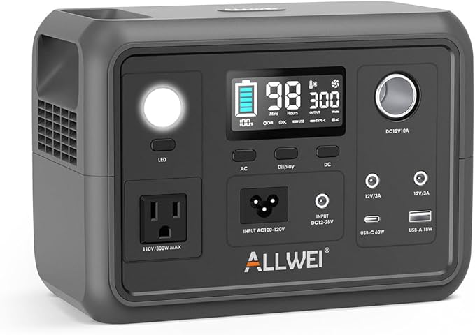 ALLWEI Portable Power Station 300W (Peak 600W) Upgraded 256Wh LiFePO4 Battery Bank Solar-Generator with 6 Output Ports Backup Power Supply for Camping Travel Blackout Home Use (Solar Panel Optional)