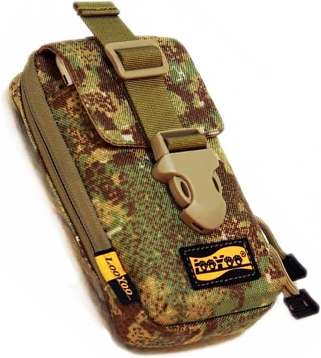 Looyoo/A148 Tactical Phone Pouch with Shoulder Strap EDC Utility Waist Pack Dual Layer Nylon Black and Khaki