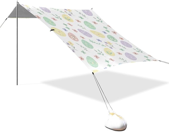 Beach Canopy with Windproof Ropes &amp Sandbags Beach Tent Sun Shade Sun Shelter for Camping Trips Fishing Backyard Fun or Picnics Easter Egg