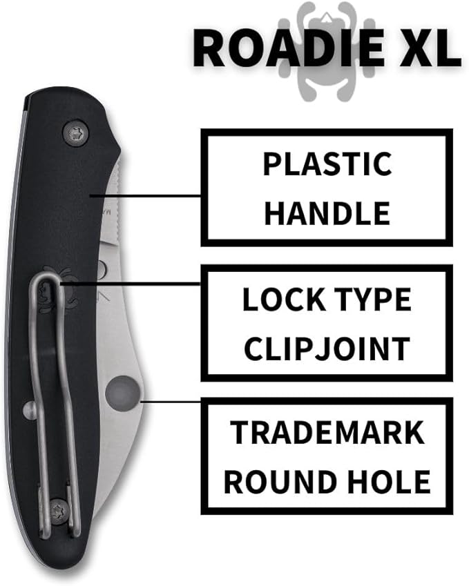 Spyderco Roadie XL Folding Pocket Knife with 2 M398 Steel Blade and FRN Handle - EDC Knife for Men and Women Perfect for Hunting Tactical Camping Survival Hiking - PlainEdge - C267BKP