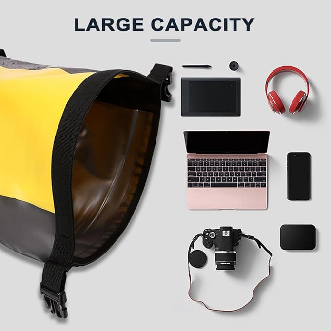 Waterproof Backpack Roll-Top Dry Bag Waterproof Backpack Heavy Duty Roll-Top Closure Swim Bag with Front-Zipper Pocket