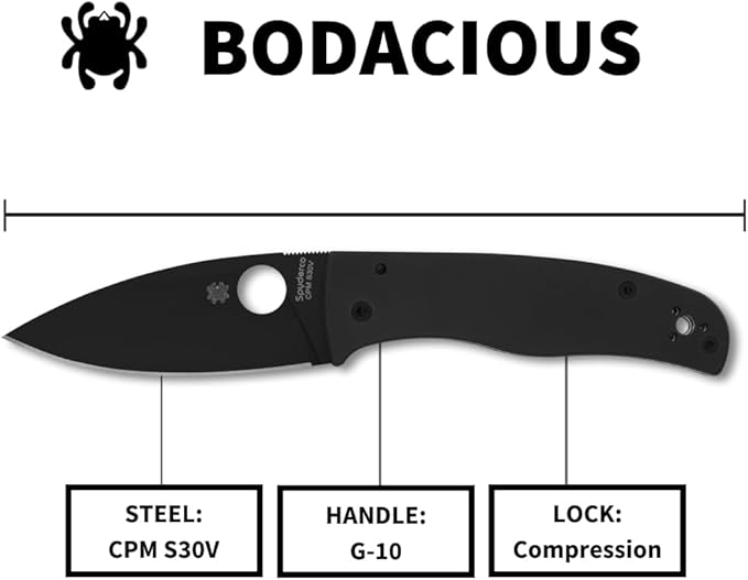 Spyderco Bodacious Folding Pocket Knife with 3.6 CPM S30V Steel Blade and G-10 Handle - EDC Knife for Men and Women Perfect for Hunting Tactical Camping Survival Hiking - PlainEdge - C263GPBK