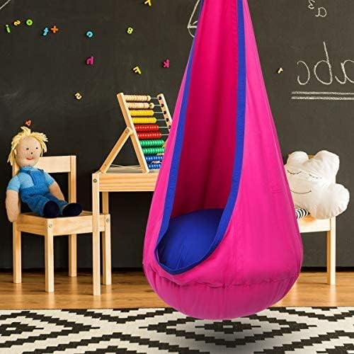 Y- STOP Kids Pod Swing Seat Hanging Hammock Chair Swing with Inflatable Pillow Sensory Swing Chair with Pocket for Outdoor and Indoor (Pink and Blue) pcs